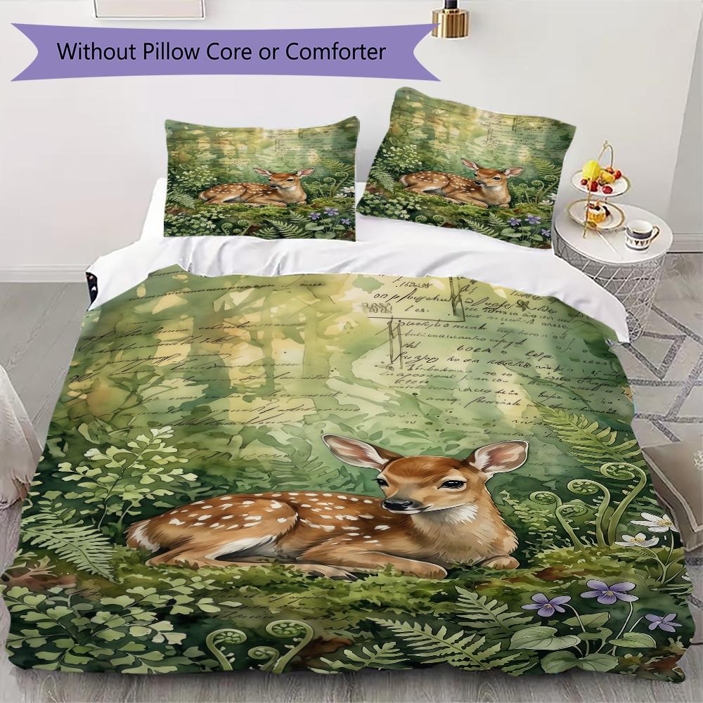 Retro Deer Pattern Bedding uilt Set uilt Cover Pillowcase Home Decoration Birthday Gift (1 * duvet cover + 2 * pillowcase without core)