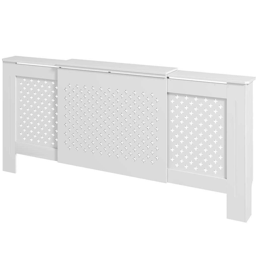 Adjustable Radiator Cover Contemporary Design Extendable Length 136 200 X 21.5 X 91.7 Cm White