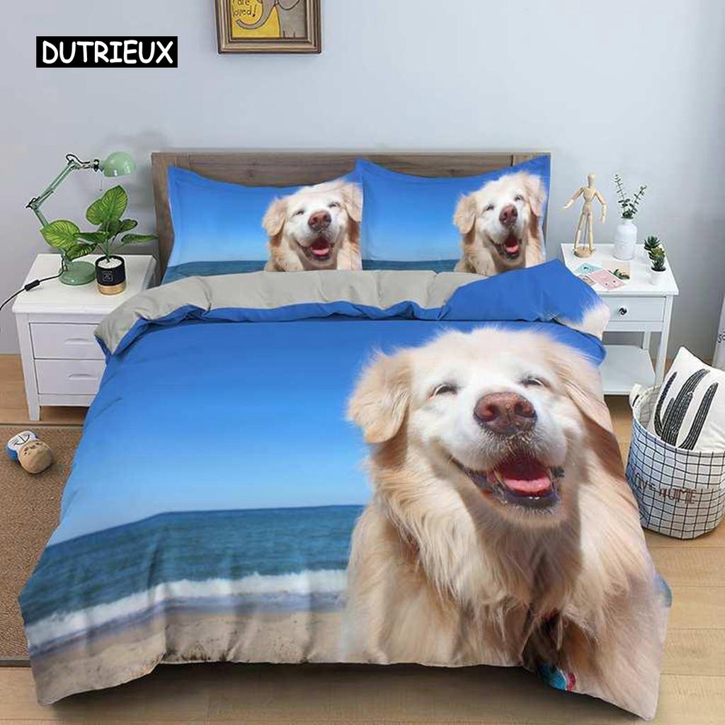 Комплекты постельного белья Lovely Animal 3D, белый пододеяльник, комплект стеганого одеяла, постельное белье, наволочка, размер King Queen 200*220 см, для собак, домашних животных, собак