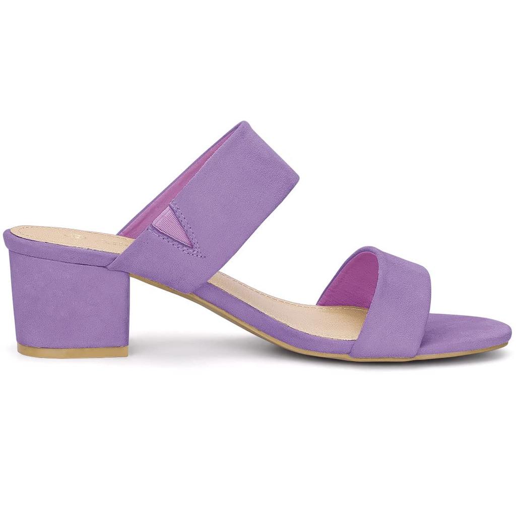 Allegra K Women's Open-Toe Slide Sandals with Block Heels, Purple, Size 24.5cm