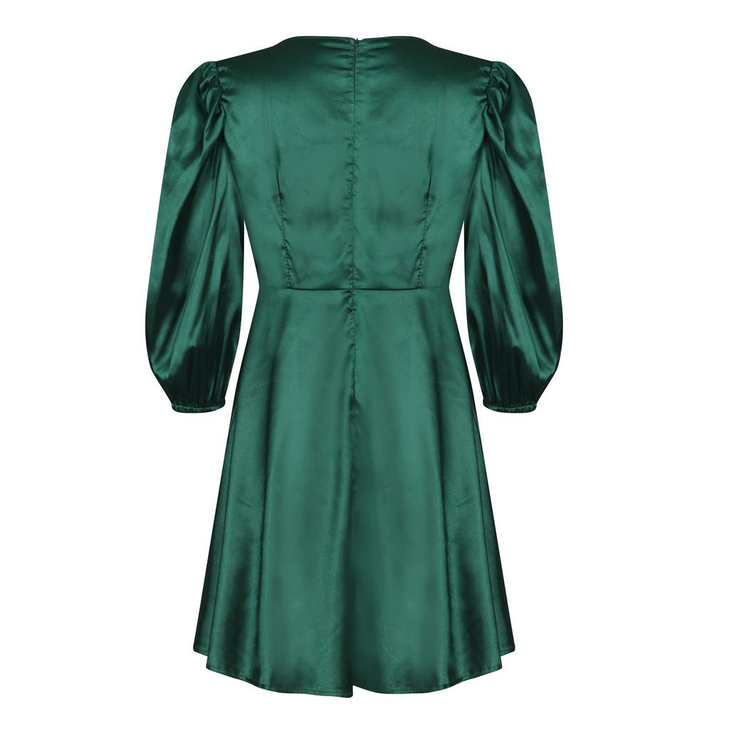 Женское модное повседневное элегантное бандажное платье с глубоким v-образным вырезом и рукавами епископа