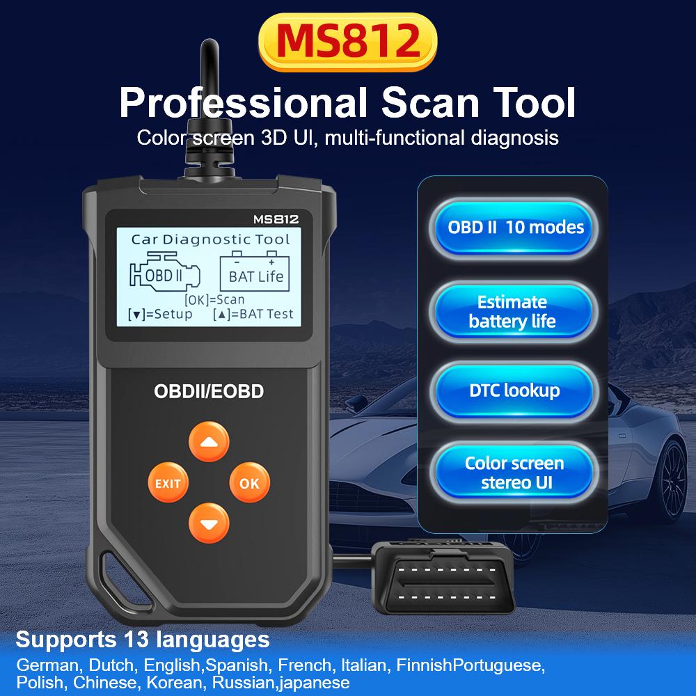 Автомобильный считыватель кодов OBD2 Диагностические инструменты для автомобилей Очистка/стирание кодов MS812 Проверка системы двигателя Считывание информации об автомобиле Тестер аккумулятора Очистка кодов неисправностей