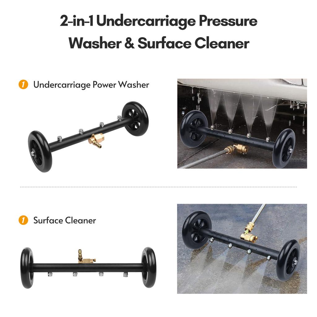 16 Inch 2-in-1 Undercarriage Pressure Washer Surface Cleaner Power Washer Attachment Water Broom