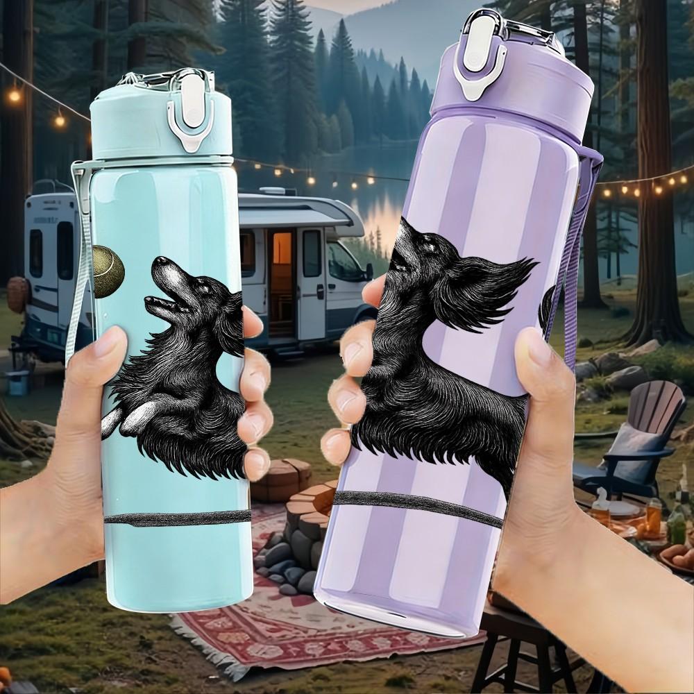 1PC Running Black Wolf Cartoon 750ml Color Plastic Sports Water Bottle Leakproof Flip Straw Lid Suitable for Sports Office Home Use