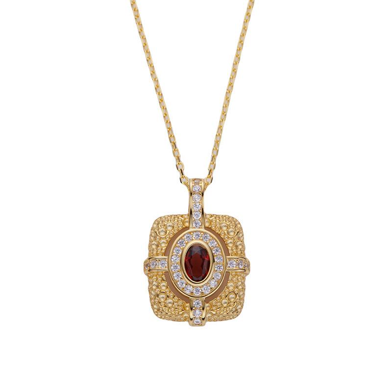 Niche Personalized Design Colored Treasure Necklace Women'S S925 Sterling Silver Natural Garnet Gemstone Pendant Light Luxury High Sense