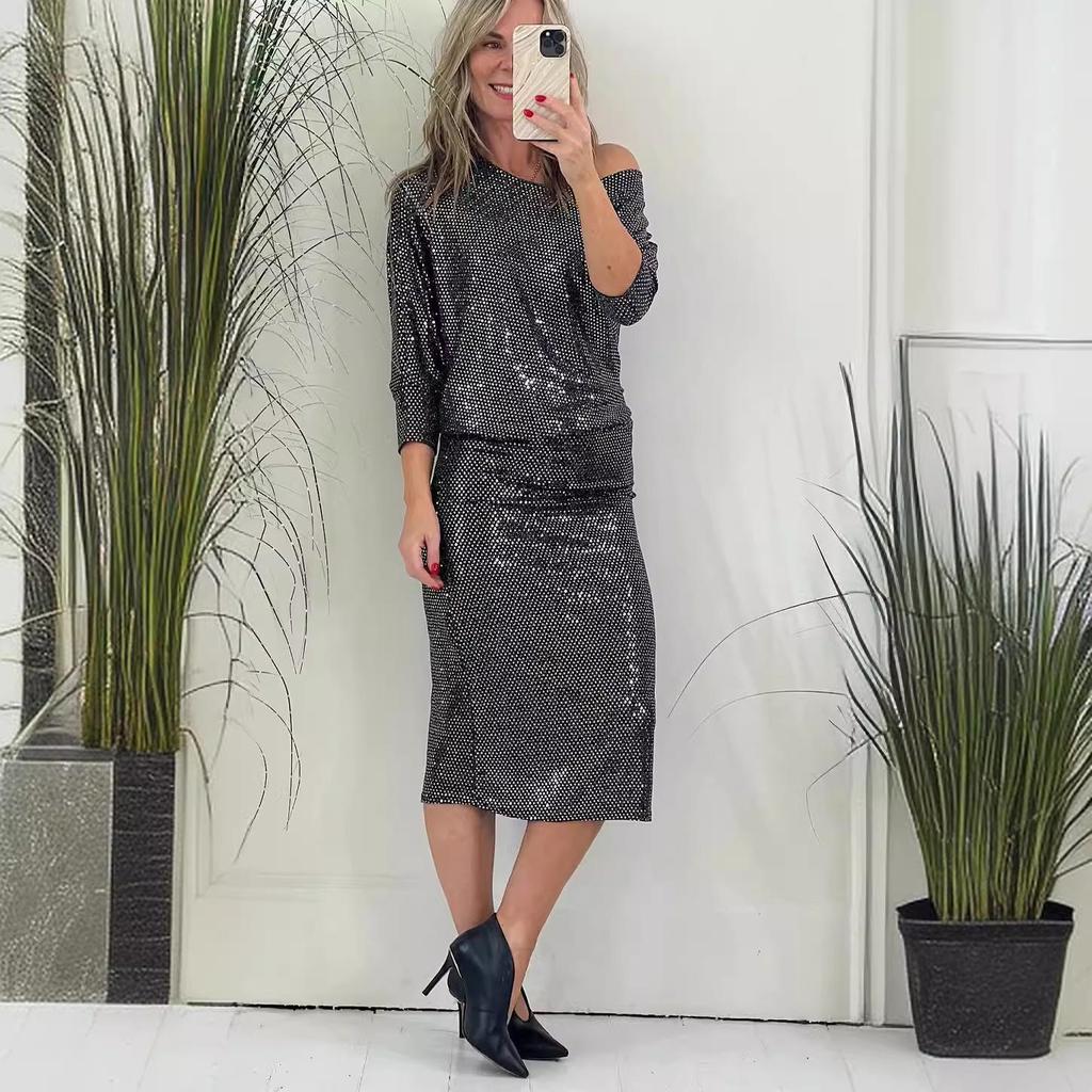 2023 Европейское и американское осенне-зимнее платье с пайетками для ночного клуба и вечера