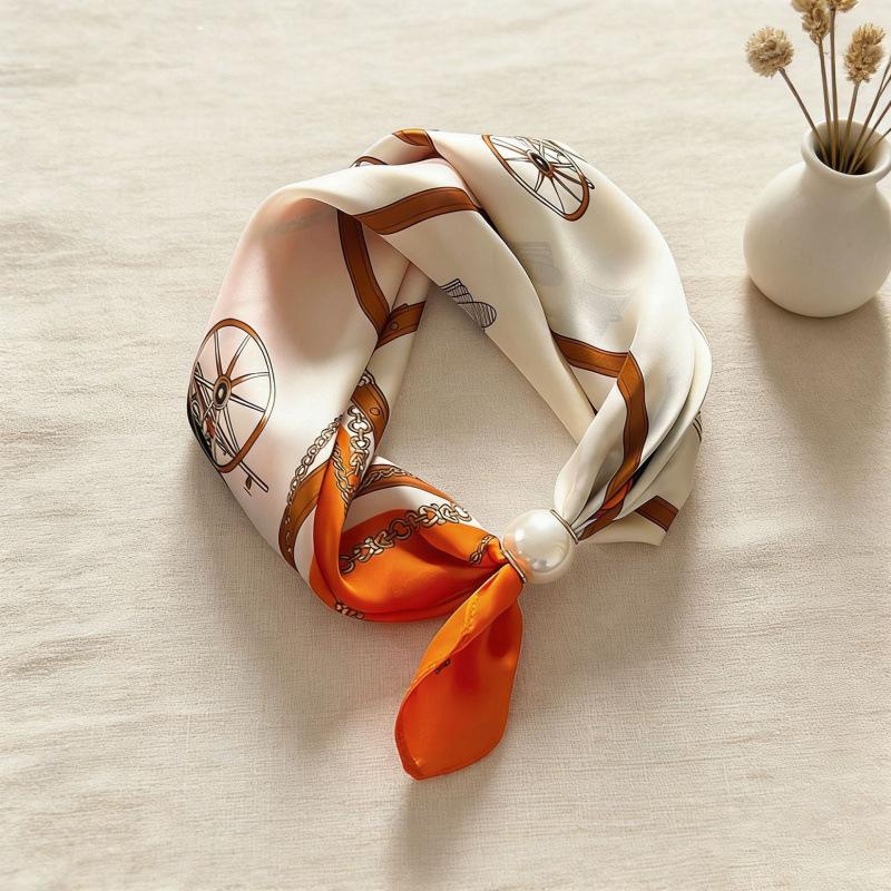 Simulation Silk Satin Silk Scarf Solid Color Magnetic Silk Scarf Lazy Silk Scarf Pearl Magnetic Silk Scarf Neck Small Scarf