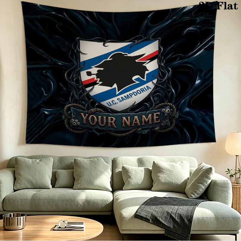 Custom Name UC Sampdoria Printed Tapestry – Wall Hanging for Bedrooms, Dorms, and Home Decor