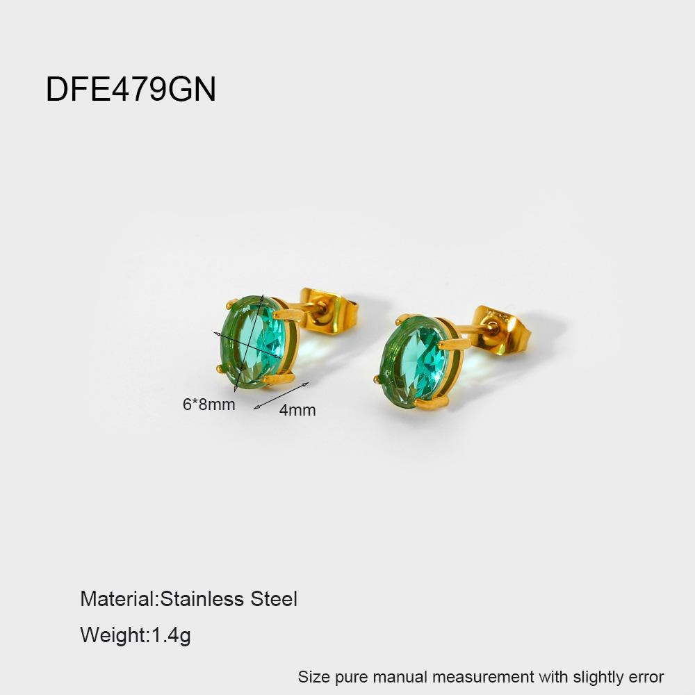 Popular simple color oval zircon stainless steel stud earrings electroplated 18K gold premium waterproof jewelry women