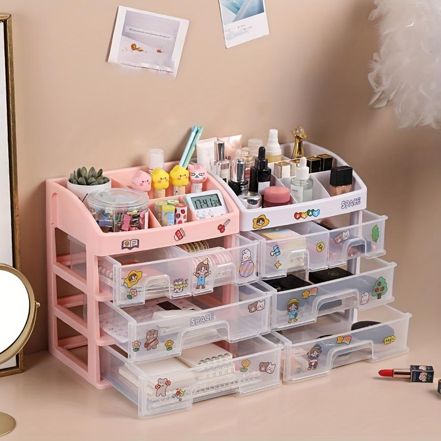 Large White Desktop Organizer Cosmetic Storage Box With Transparent Drawers For Dressing Table, Jewelry, Stationery Storage