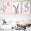 Nordic Watercolor Cartoon Unicorn Deer Rabbit Girl Canvas Painting Flower Poster Swan Wall Pictures Kids Room Home Decoration