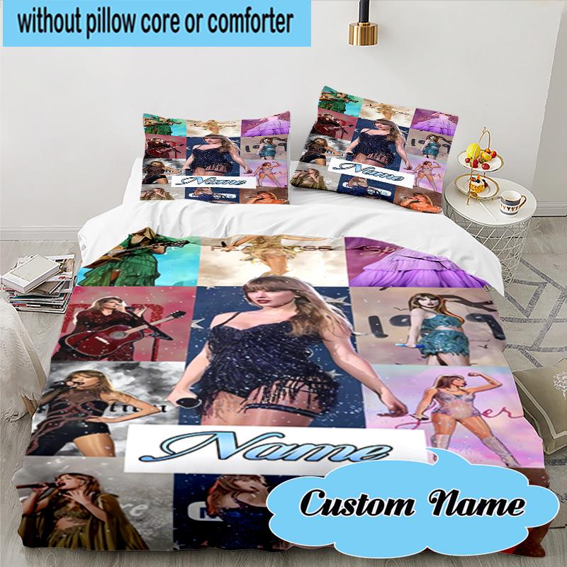 3PCS Custom Name Taylor Top singer Bedding Set, Including 1pc Duvet Cover And 2pcs Pillowcases, Suitable for dorms and bedrooms Gift