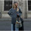 Women Chic Lapel Side Slit Suit Jacket Casual Loose Long Sleeve Hidden Buckle Blazer 2024 Autumn Female High Street Outerwear
