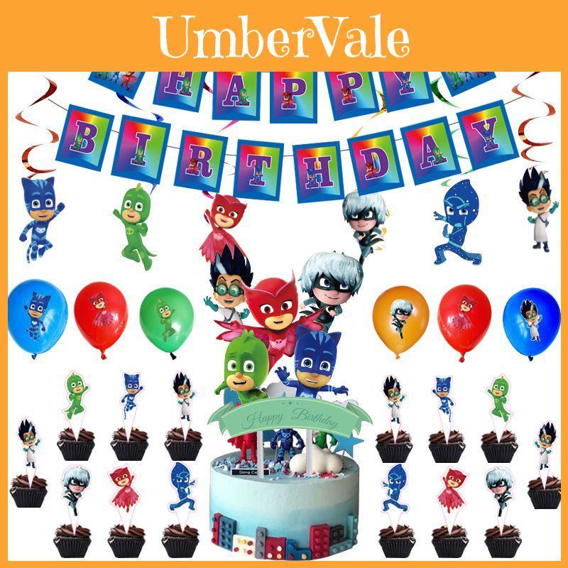 Delightful Pj Masks Birthday Party Decor With Colorful Balloons And Fun Tableware