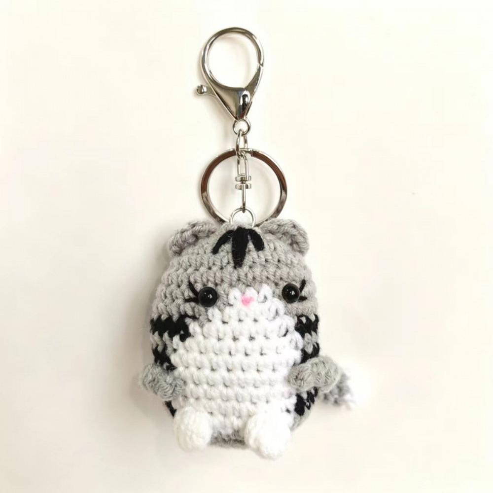 Handmade Hand Cat Keychain Handwoven Yarn Kitty Bag Charm Crochet Kitten Keyring  Backpack Decor