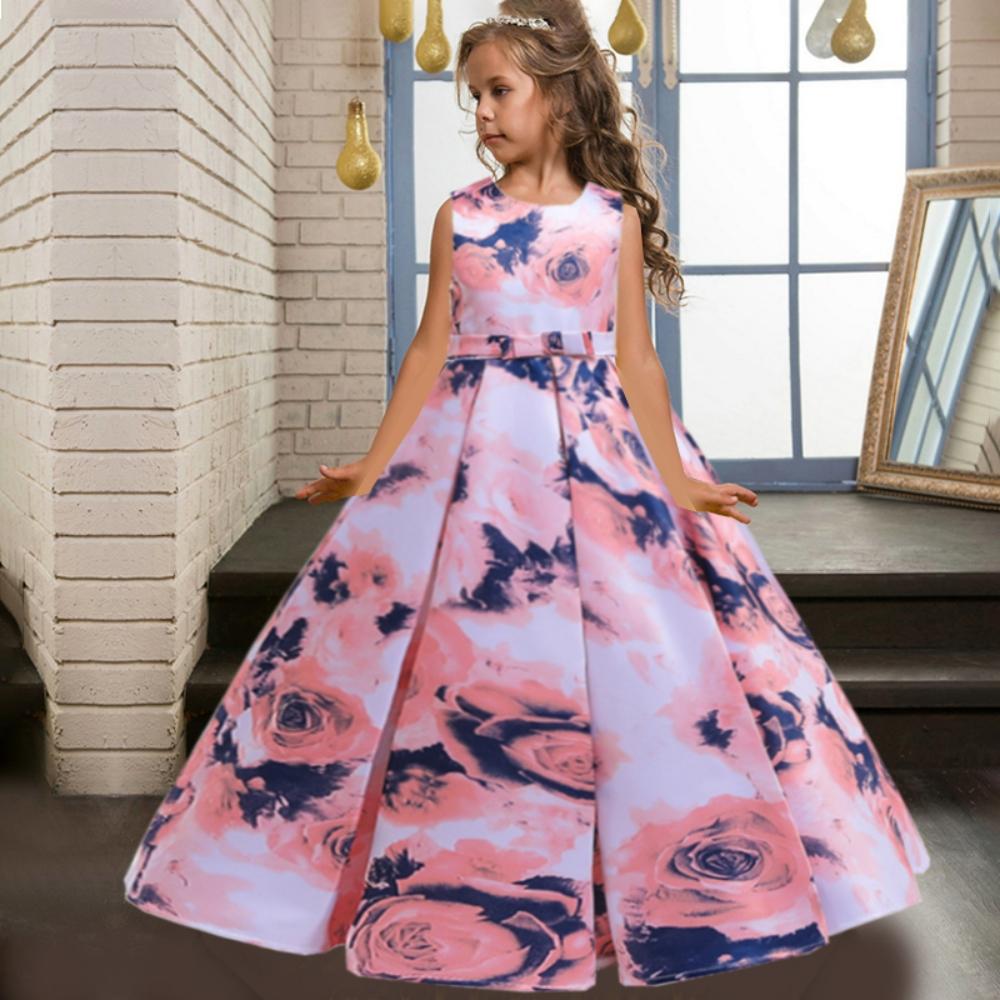 Платье с цветочным принтом для девочек, детское платье принцессы для девочек, платье для девочек на день рождения