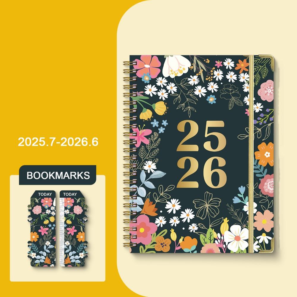 12 Months A5 Agenda Book To Do List Colorful Flower Pattern English Notebook Portable Taking Notes Binder Coil Notebook Business