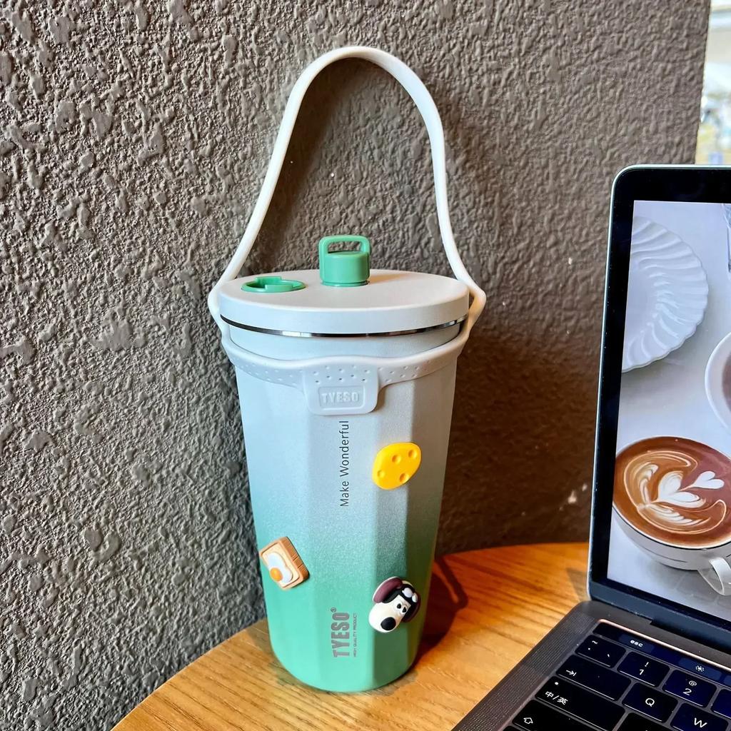 Vacuum Insulated Bottle 600ml Color Change Coffee Cup with Straw Thermos Mug Leak-Proof Thermos Travel Thermal Vacuum Flask Cup