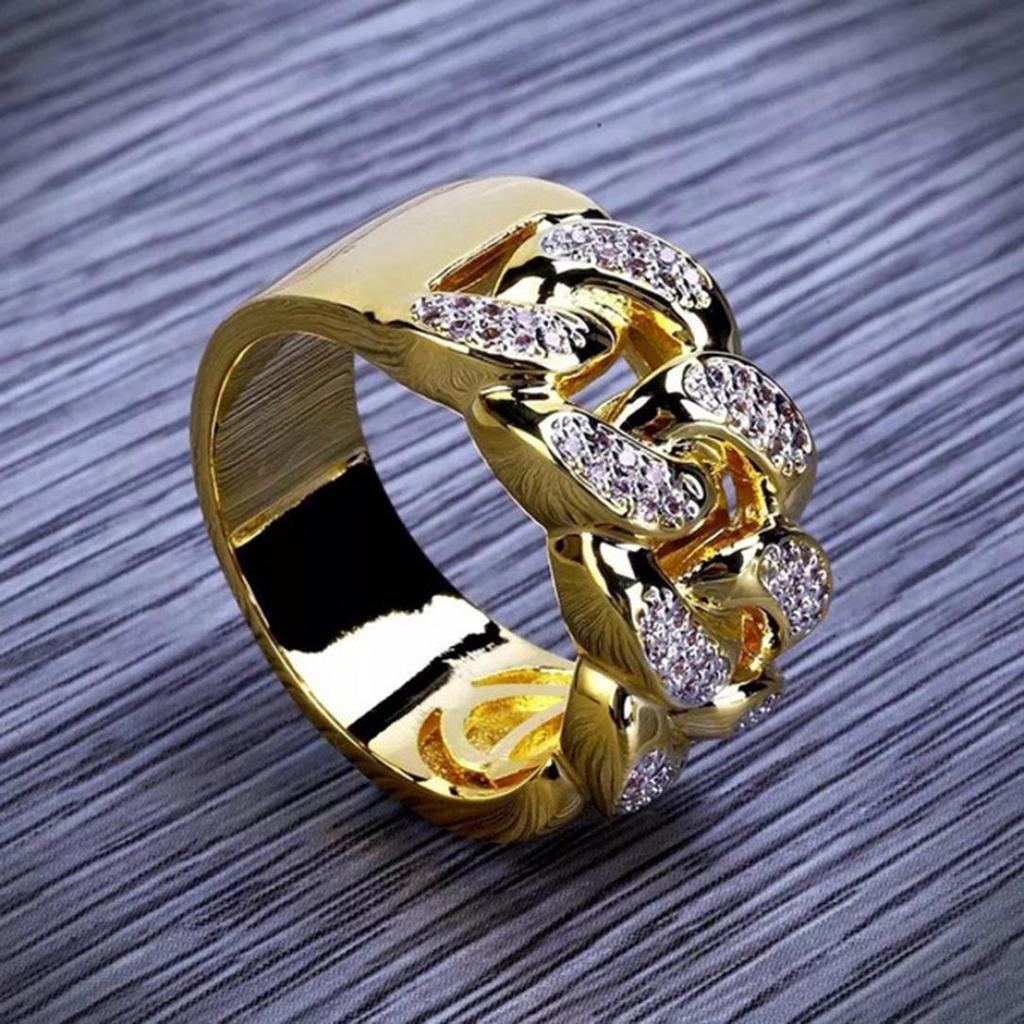 Luxury Hollowed Buckle Rhinestone Wide Ring Men Jewelry Party Banquet Decor
