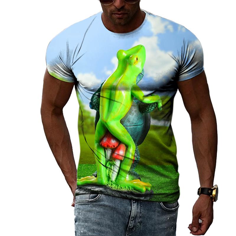 Hip Hop Funny Frog Summer New Men's Personality T-Shirt 3D Printing Creative Trend Short Sleeve Fashion Casual Round Neck Shirt