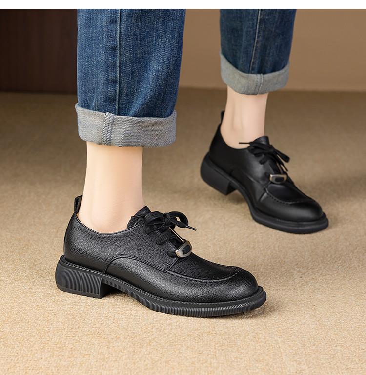 2026 Spring Round Head Coarse Heel Le Fu Shoes Women's British Style Versatile Comfortable Deep Mouth Women's Singles Shoes