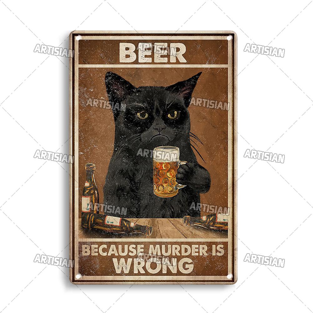 Артизан черный кот ретро металлический постер забавный питомец винтажный декоративный жестяной знак гараж бар паб клуб кухня дом человек пещера настенный декор