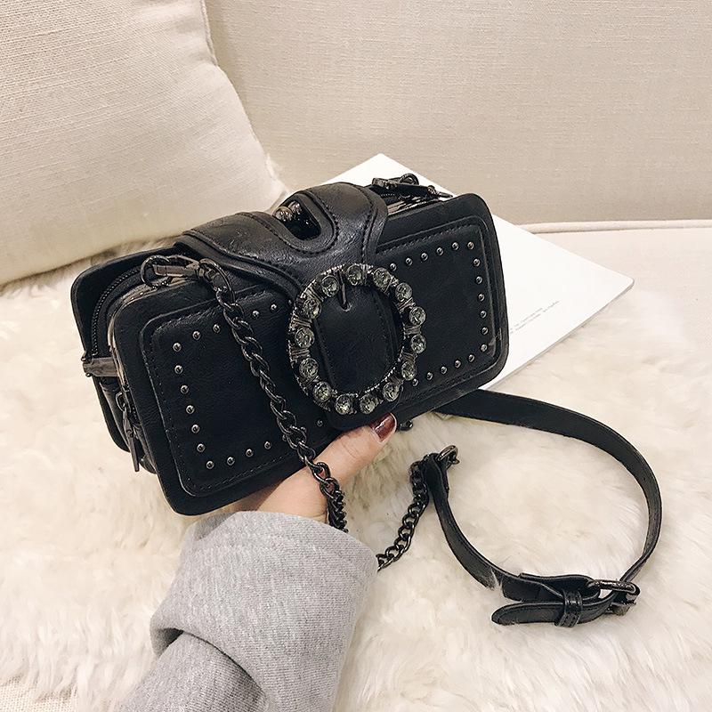 Yogodlns Винтажная сумка через плечо для женщин из искусственной кожи, сумка подмышки, модная сумка через плечо с пряжкой со стразами, дизайнерские сумки в стиле панк с верхней ручкой