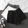 Denim High Waist Shorts With Ripped Fringe For Urban Style And Casual Summer Wear