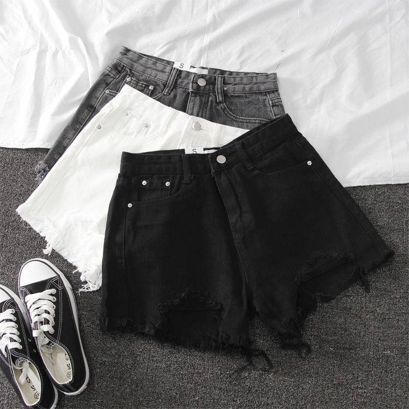 Denim High Waist Shorts With Ripped Fringe For Urban Style And Casual Summer Wear
