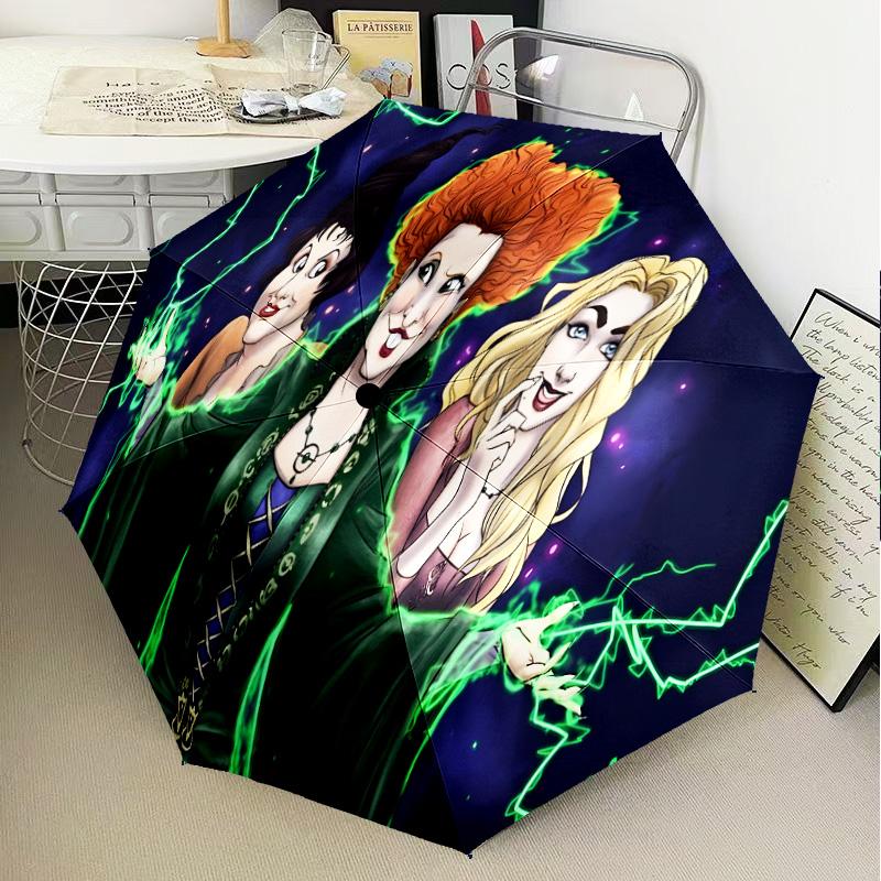 Witch Sisters In The Moonlight Automatic Folding Umbrella - 8-Rib Travel Umbrella with Auto Open/Close & Portable Gifts for holidays or birthdays