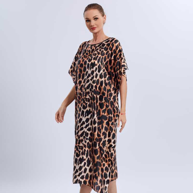 Leopard Print Abaya: Plus Size Pullover Shawl Dress