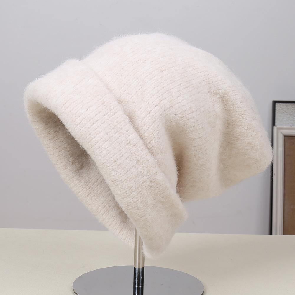 New fashionable solid color simple temperament knitted hat cashmere blended warm and comfortable casual wool hat