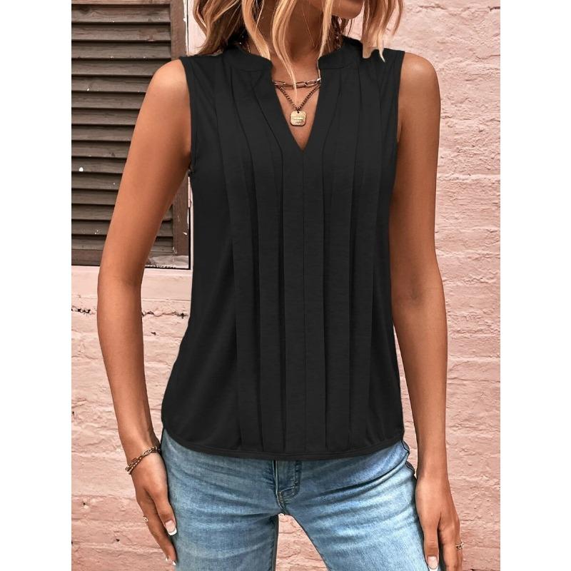 Женский летний жилет, модный темпераментный элегантный плиссированный топ без рукавов с v-образным вырезом