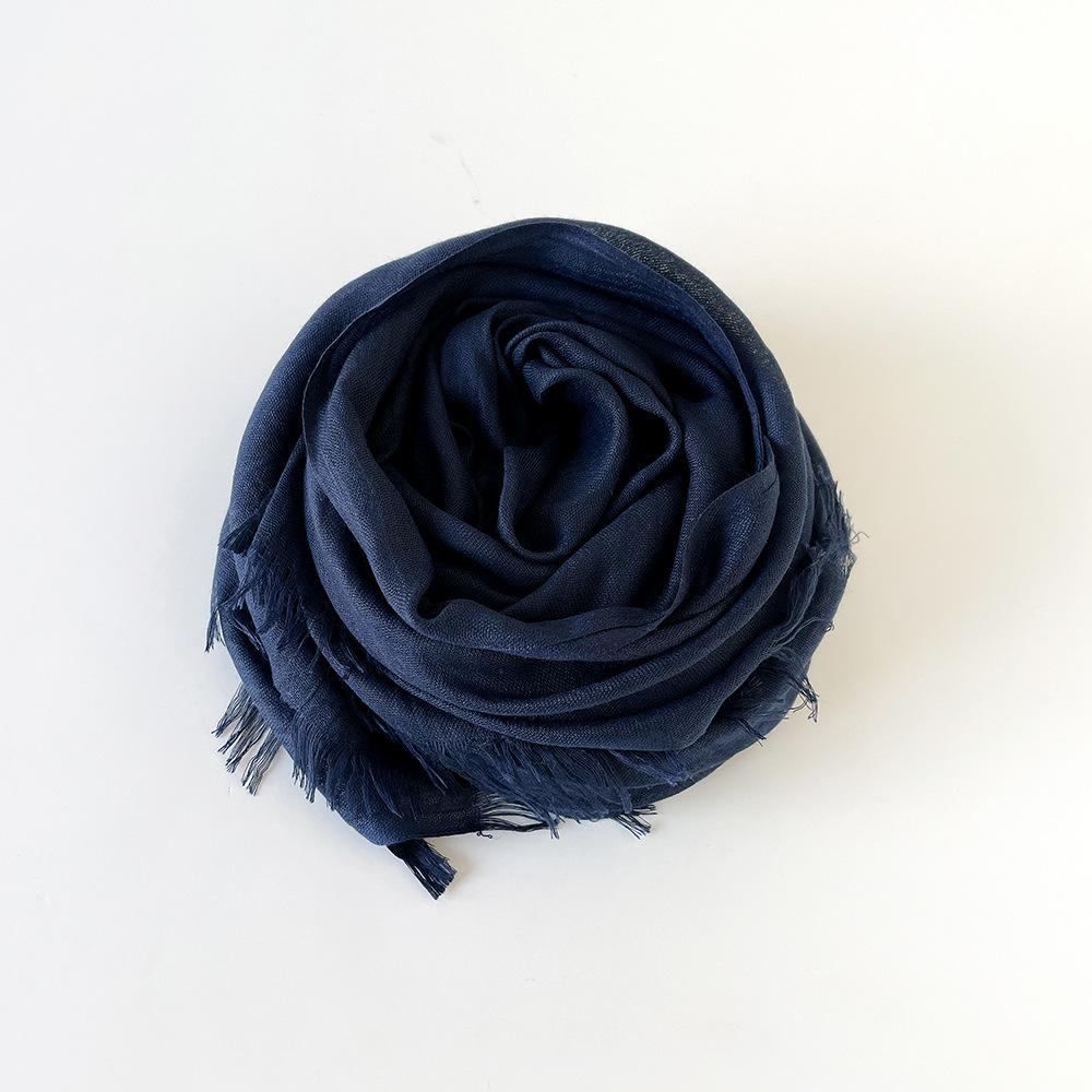 Solid Color Scarf Cotton and Linen Shawl Yarn Women's Summer Sunscreen Headscarf Retro Yarn Lengthened