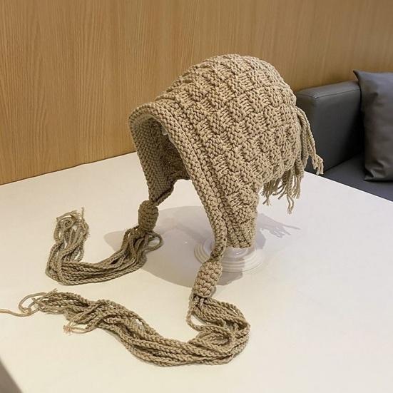 Женская зимняя шапка с длинной кисточкой, утолщенная вязаная, эластичная, противоскользящая, мягкая, с защитой ушей, однотонная, дышащая, ветрозащитная, декоративная шапка-бини KTB