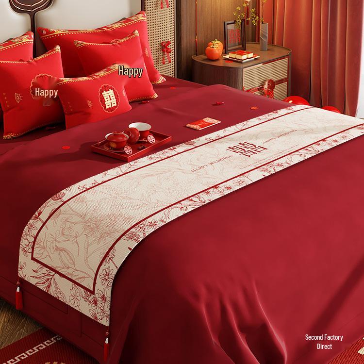 Red Festive Wedding Bed Runner and Table Scarf