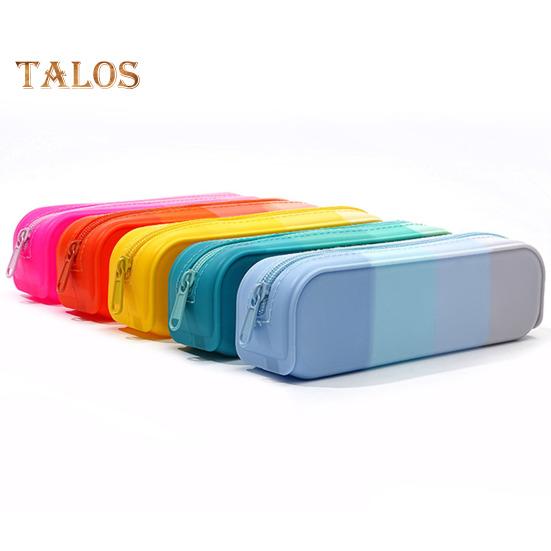Silicone Pencil Case Gradient Color Pencil Bag Zipper Closure Lightweight Pencil Pouch Stationery Organizer