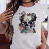 Maycaur Fashion Skull Flower Print Женская футболка Летняя повседневная женская футболка с коротким рукавом и круглым вырезом в стиле 90-х годов, женская футболка, топы