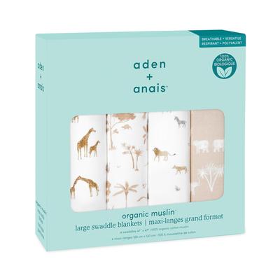 Aiden and Anai, аутентичный японский набор из 4 пеленок для новорожденных, предотвращающих ночной плач, марлевые детские пеленки Safari Dreams из органических материалов ASWO40008 120 x