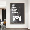 Ешьте, играйте, играйте, повторяйте, игровой настенный художественный постер, геймерский холст, постер с картинами и принты для комнаты для мальчиков