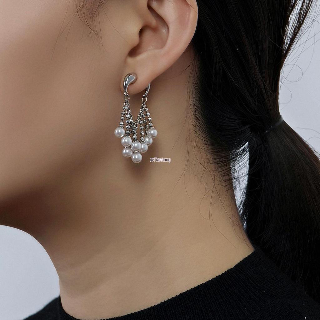 Elegant French Tassel Pearl Earrings - Luxurious Women's Studs 2025 New