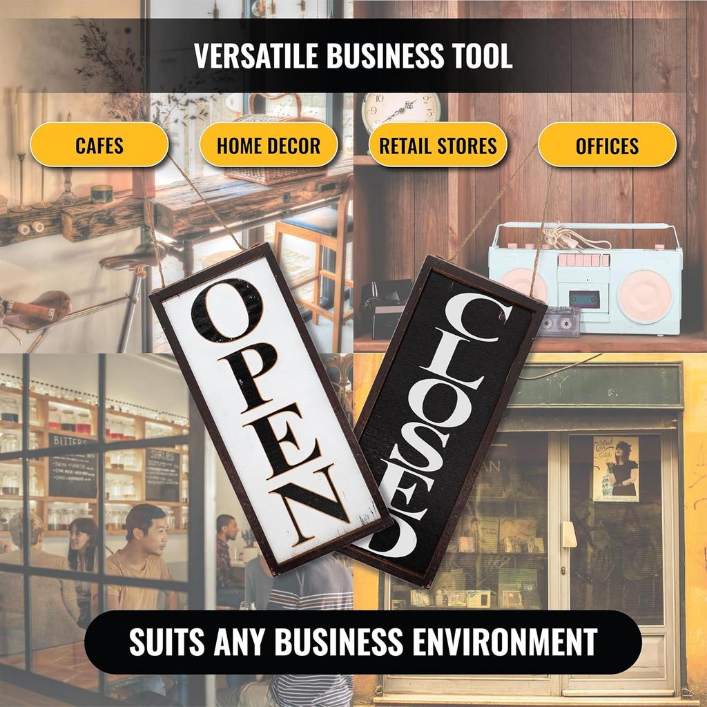 Reversible Open Closed Sign for Business – Durable Wood with Vintage Design - Ideal for Coffee & Café Shops, Retail – Open Signs for Business