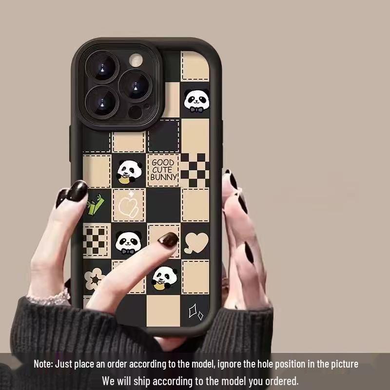 Клетчатый чехол Panda Apple для iPhone моделей 17/16 Pro Max/15 Pro/14/13/12