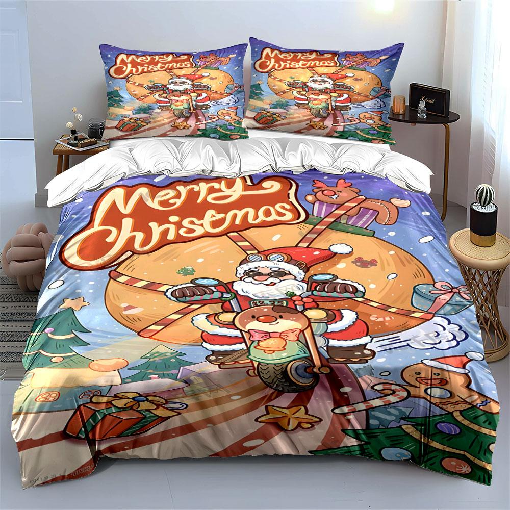 Christmas Santa Riding Reindeer Bedding Duvet Cover Set Duvet Cover Pillowcases (1*Duvet Cover 2*Pillowcases, without duvet insert)