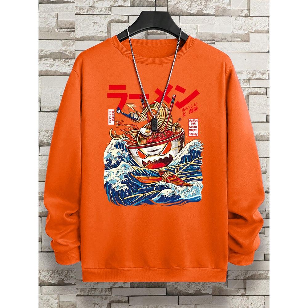 Harajuku Comics Sea Sushi Noodles Hoody Men Oversize Fashion Casual Fleece Pullover Clothing