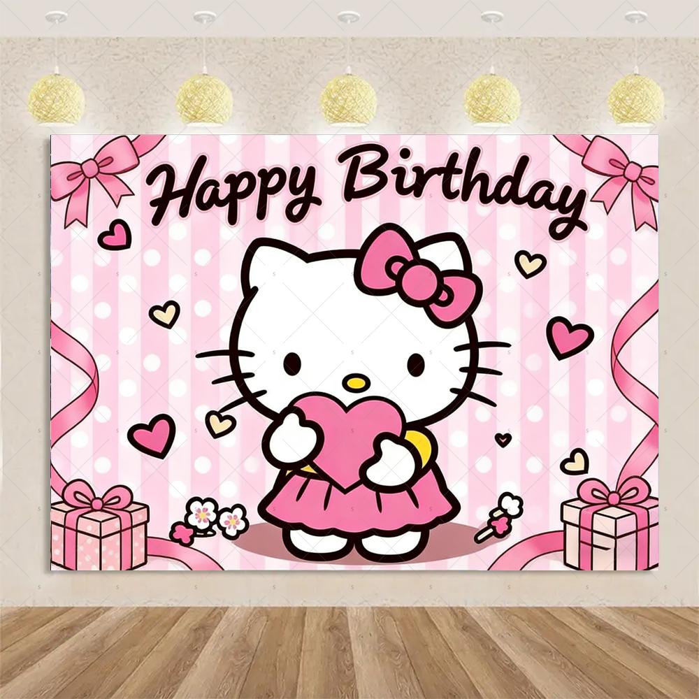 Adorable Hello Kitty Pink graffiti streets Printed Tapestry Bedroom Decoration  Celebration Background Design Holiday Party