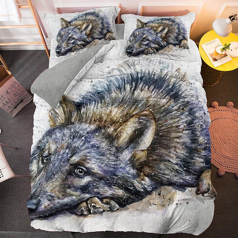 Wolf Duvet Cover Set Customized Fashion Wild Animals Moon Printed Bedding Set King Polyester Comforter Cover for Kids Boys Teen