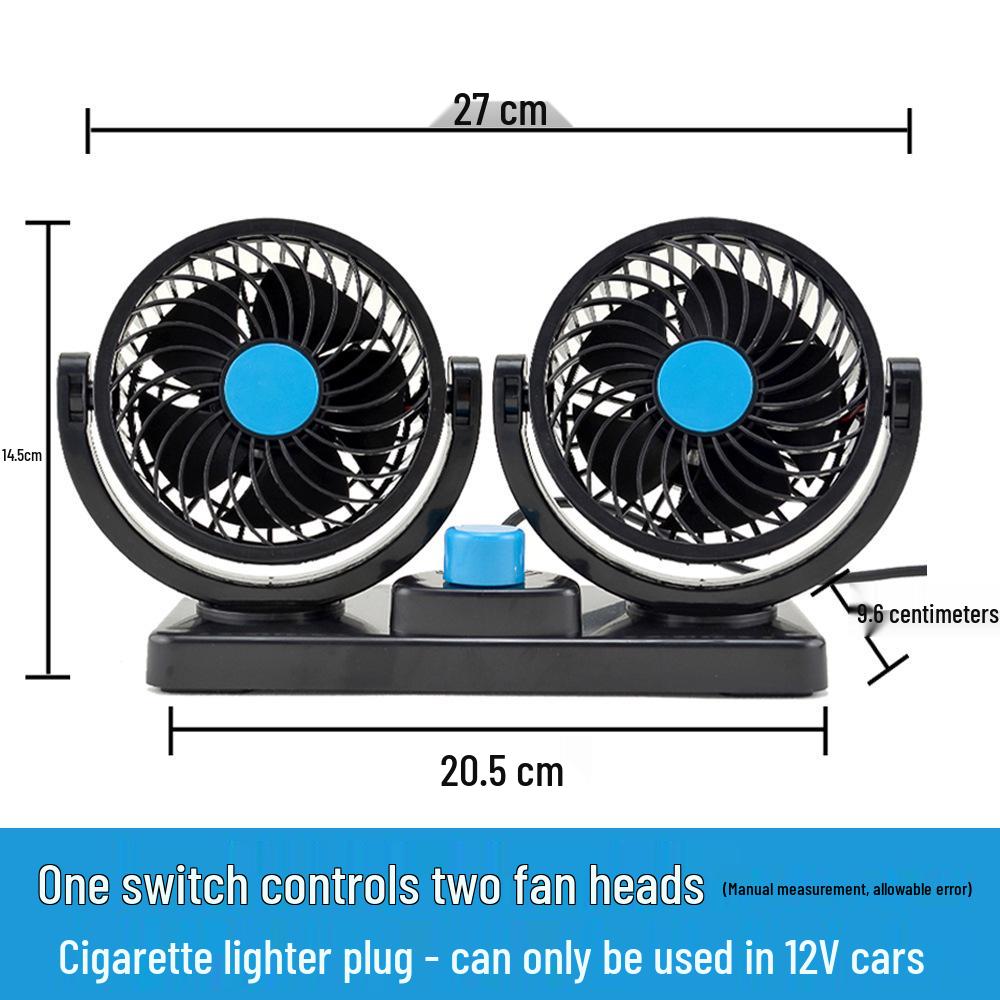 Dual Head 12V/4V/USB Car Fan with Double Control and High Wind Power