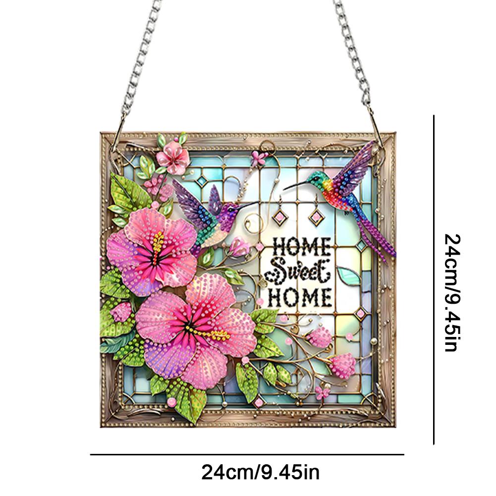 Acrylic 2D Flat DIY Diamond Painting Set Rhinestone Diamond Art Window Pendants Diamond Art Pendant DIY Home Decor Hanging Charm