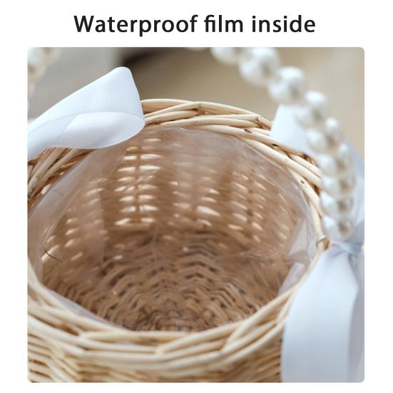 Wicker Rattan Basket Handmade Wedding Flower Basket with Faux Pearl Handle Flower Girls Basket for Home Decor Bridal Shower Picnic